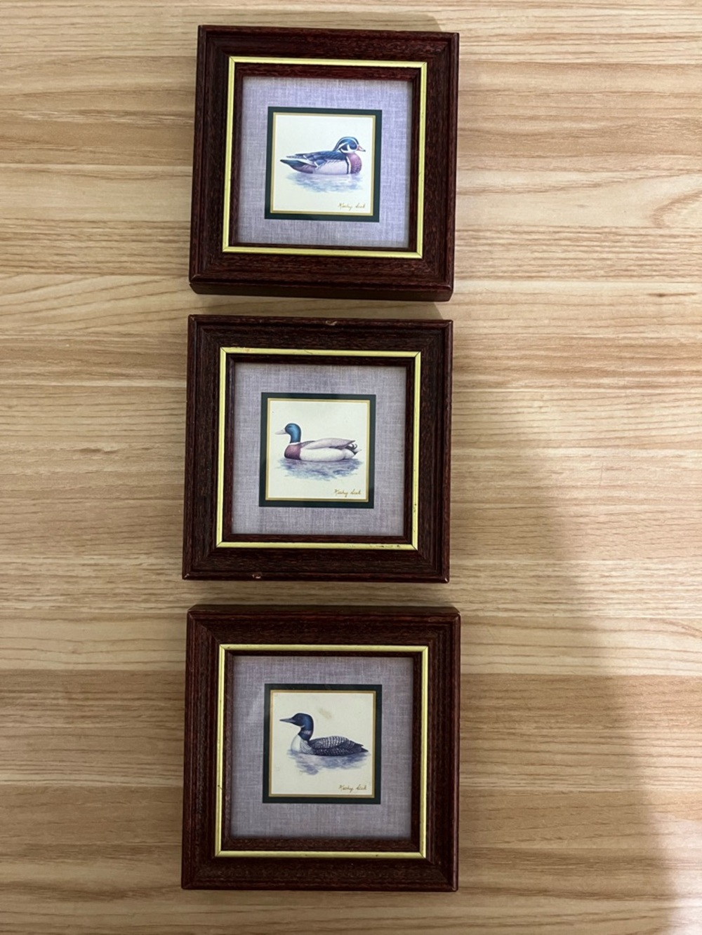 Set of 3 Framed Duck Prints Rustic Cabin Lakehouse Wall Art 4x4 - Picture 2 of 6